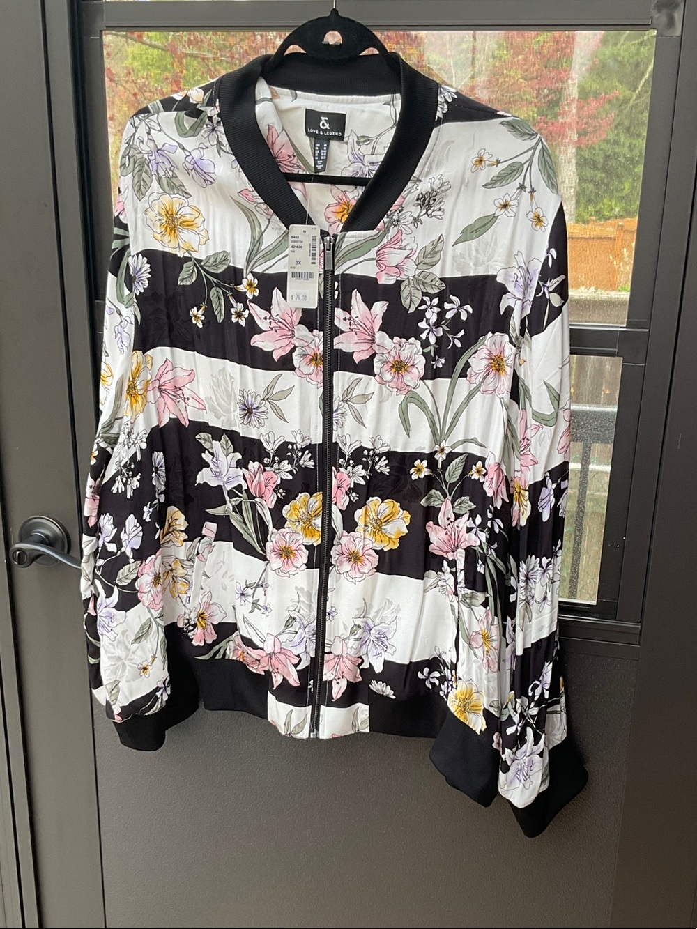 Penningtons Black & White Floral Stripe Bomber Jacket